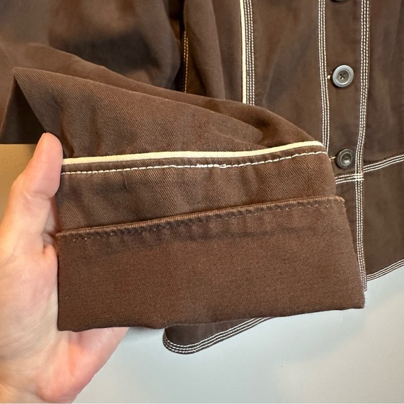 Band tee Upcycle jacket cotton distressed holes brown handmade - Picture 6 of 9